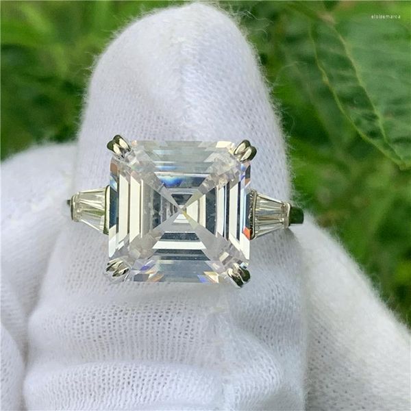 Fedi nuziali Anello promessa fatto a mano Taglio Asscher 12mm Cz Colore argento Fascia di fidanzamento per gioielli da donna