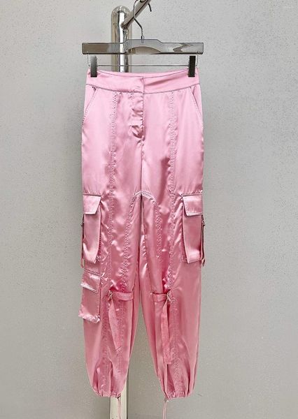 Pantaloni da donna The Spring/summer 2023 Show Pink Silk Satin Pocket Bind More Salopette 0607