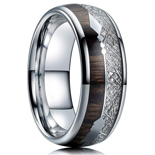 Fashion 8mm Men Tungsten Wedding Anelli in acciaio inossidabile Intarsio in legno Freccia Anello da uomo Gioielli per fedi nuziali