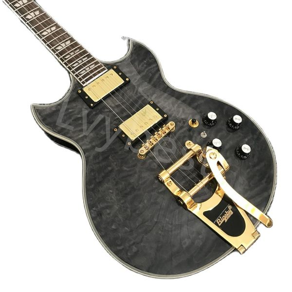LVYBEST E -Gitarre Customized LP E -Gitarren -Jazzmusik grau Tiger Muster Ahornk￶rper Big Rocker Gold Aocker Gold Acces