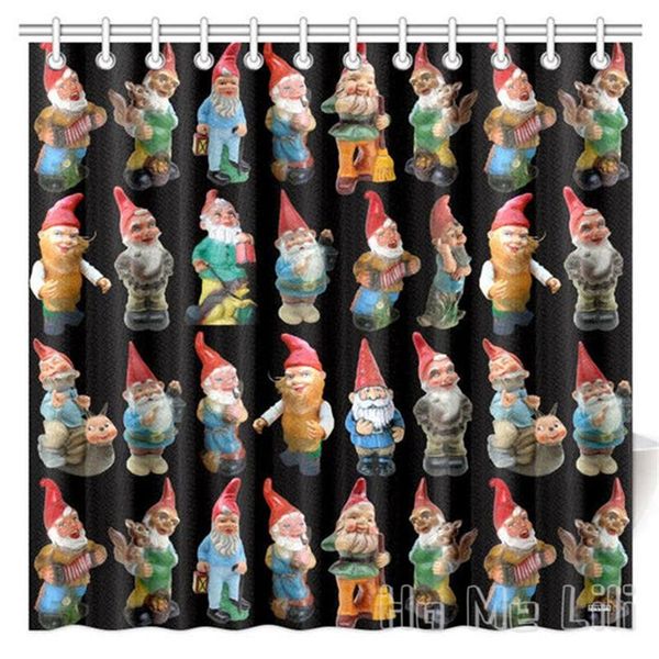 Duschvorhänge Vintage Garden Gnomes Puppenkopf Vorhang hochres Pos auf Neuheit Black White Dark Blaugrün mit Haken