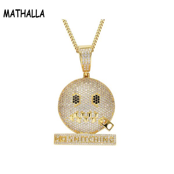 Anhänger Halsketten Mathalla Personalisierte Reißverschluss Halskette voller Zirkon Glitzer Gold Silber mit kubanischer Kette Hip Hop Schmuck Geschenk