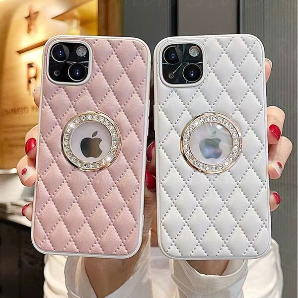 Luxushüllen Diamond Clear Logo Jeweled Leder Handyhülle für iPhone 14 13 Pro Max 12 11 XS XR 7 8 Plus Grid Glitter Cute Coque Gold