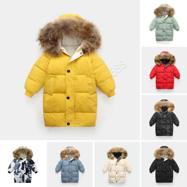 Crian￧as de casaco grande colarinho de colarinho menino meninas camuflagem jackets de inverno com capuz