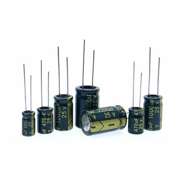 25V 10 ~ 10000UF Capacitor eletrolítico de alumínio alta frequência 10UF 22UF 33UF 47UF 100UF 220UF 680UF 2200UF 3300UF 4700UF 6800UF