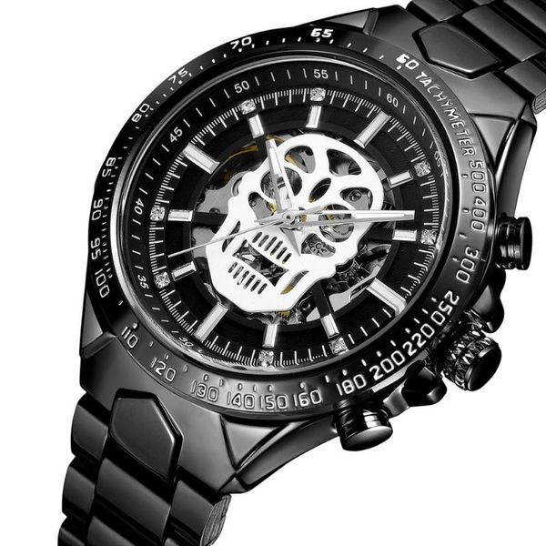 Orologi da polso 2023 Forsining Fashion Movimento automatico Skull Skeleton Orologio da uomo Cinturino in acciaio inossidabile Waterproo Full Winder