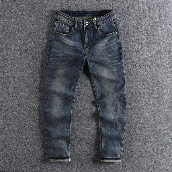 Herren-Jeans, blau, abgeschnitten, 2023, vielseitige, schmale Leggings, britischer Trend, Freizeithose, Hose für Werbeaktionen