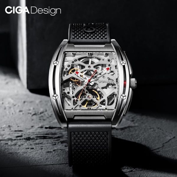 Relógios de pulso Z Série Skeleton Relógio Automático Mecânica Cague Aço Anterior Sapphire Crystal Watch Silicone Strap Verison