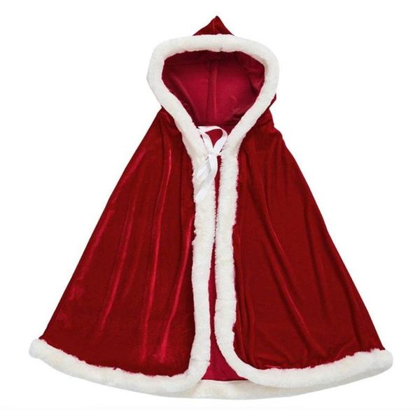 Sciarpe Ragazze Festa di Natale Mantello Babbo Natale Mantello in velluto con cappuccio con bordo in pelliccia 47 pollici Accessori per costume avvolgente lungo