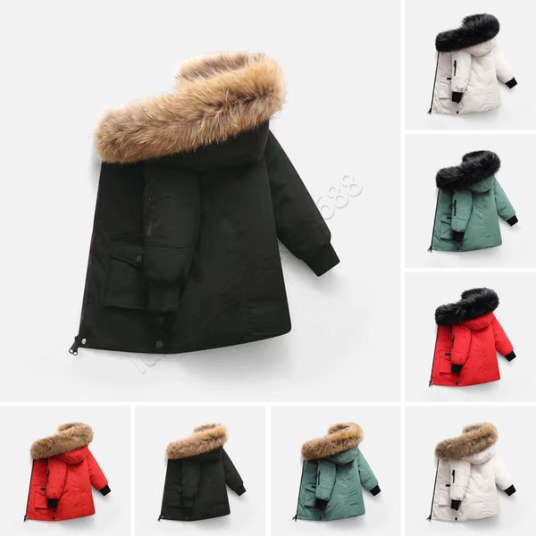 Diseñador para niños Abrigo de plumón Chaqueta de invierno Niño Niña Ropa de abrigo para bebés Chaquetas con insignia Ropa exterior gruesa y cálida Abrigos Parkas para niños Clase de moda