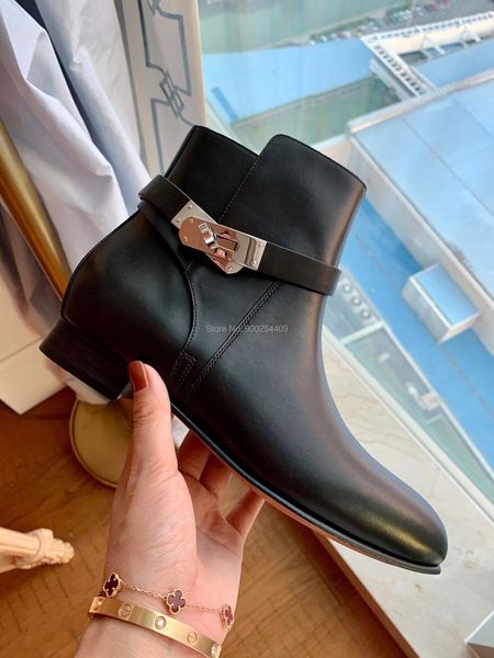 Deri bot moda kadınlar gerçek ayak bileği sonbahar tarzı yüksek kaliteli daireler kısa düz ayakkabılar 80323