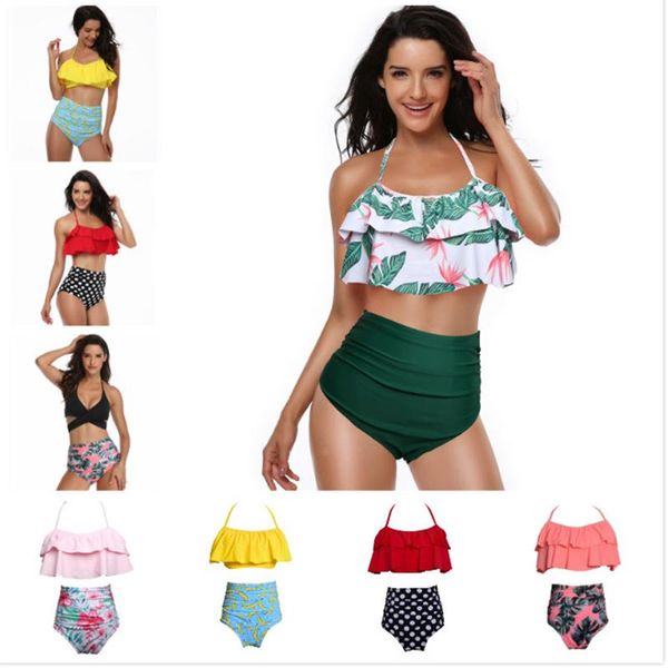 Designs de moda de banho feminina Biquíni Conjunto de maiô de cintura alta Push up Up Two Peça Toço de Natação Ladies Beach Desgaste