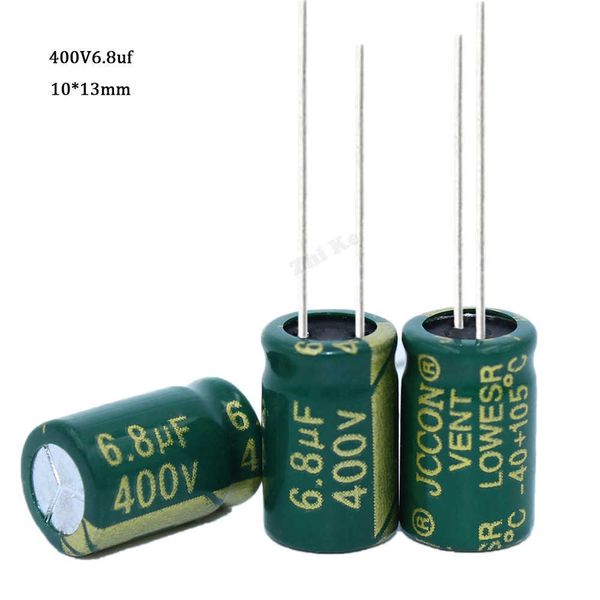 10pcs/lote 400V 6.8UF 10x13mm 105c Capacitor eletrolítico de baixa frequência radial de alta frequência 20%