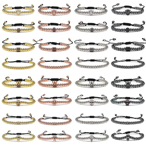 Strand Beaded Strands Luxury 5mm Bracciale intrecciato con perline Oro argento Colore Pave CZ Ball Crown Corda Bracciali regolabili Braccialetti Uomo Donna