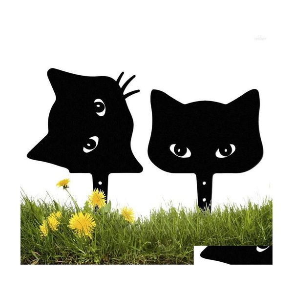 Садовые украшения 2pcs Halloween Black Cat Metal Знак Двор газон открытые силуэты с кольями доставка дома патио dhwml