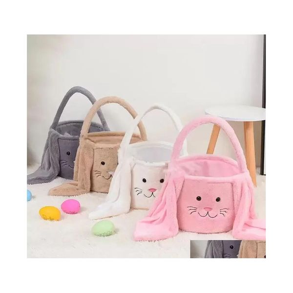 Bomboniera Pasqua Coniglio Cestino Festive Fuzzy Orecchie lunghe Coniglietto Secchiello Comfort Peluche Uova Borsa portaoggetti Bambini Caramelle Giocattolo Tote Borse Drop D Dhapg