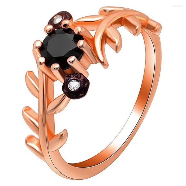 Fedi nuziali Hainon 2023 Fashion Gold Color Leaf Black Dazzling CZ Finger Ring per le donne Gioielli di fidanzamento Anel Party Silver Gift