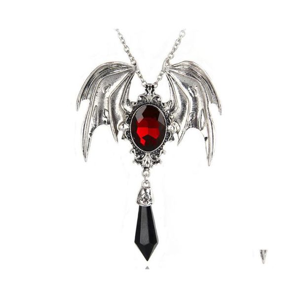 Collane con ciondolo Vintage Victorian Bat Wing Collana in cristallo gotico Maglione Catena Gioielli Regalo di Halloween Per adolescenti Donne Uomini Drop De Dhnn1