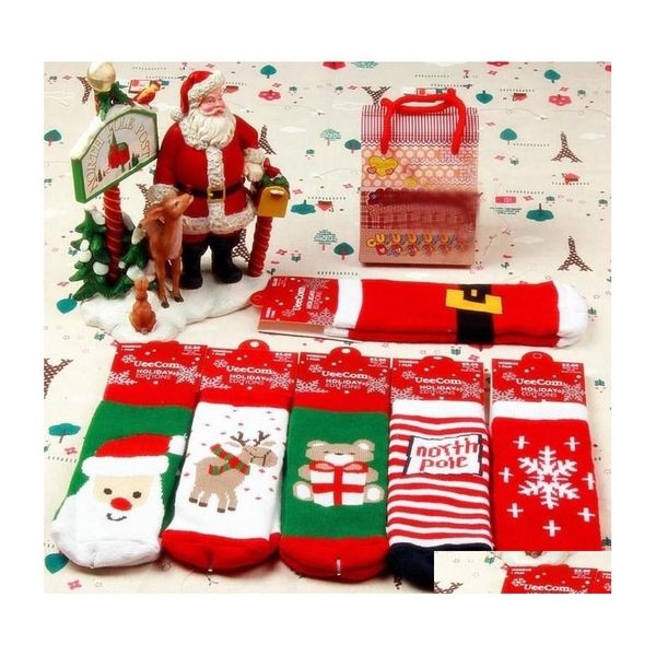 Рождественские украшения хлопок веселые теплые детские носки Санта -Клаус олени снежного мягкого невзражая подходящая 12 -дневная девочка -девочки годы подарки dro dhlqv