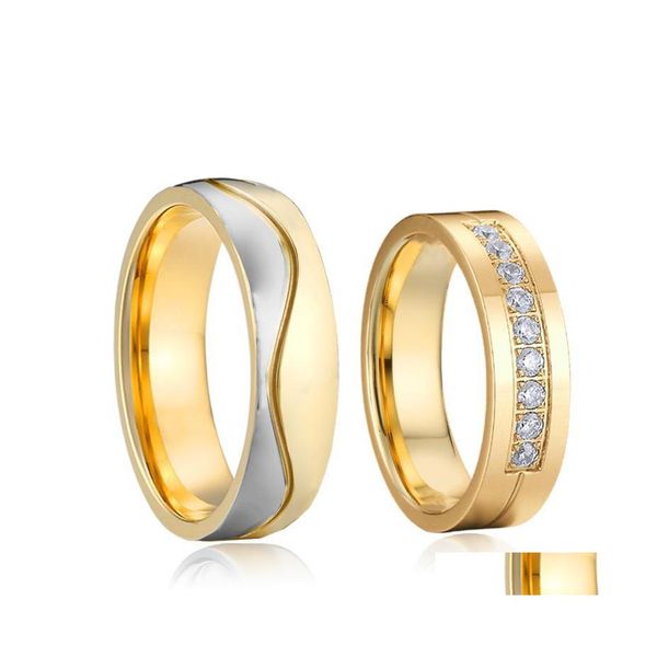 Cluster-Ringe Ehering-Sets für Männer und Frauen Ehe Jahrestag Allianz Liebhaber vergoldet 18 Karat S Gold Edelstahl Paar Tropfen Dhlcz