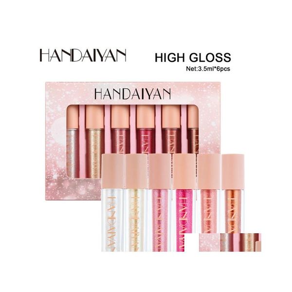 Lipgloss Drop Handaiyan Shiny Gold Lipgloss Set Textmarker Feuchtigkeitscreme Metallic Diamond Nahrhaftes Perlmutt-Make-up Lieferung Gesundheit B Dhgj7