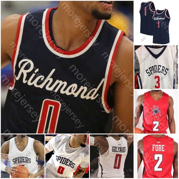 Баскетбольные майки Custom Richmond Spiders Basketball Jersey Колледж NCAA Джейкоб Гилард Ник Шерод Блейк Фрэнсис Натан Кайо Грант Голден Джонни Ньюман