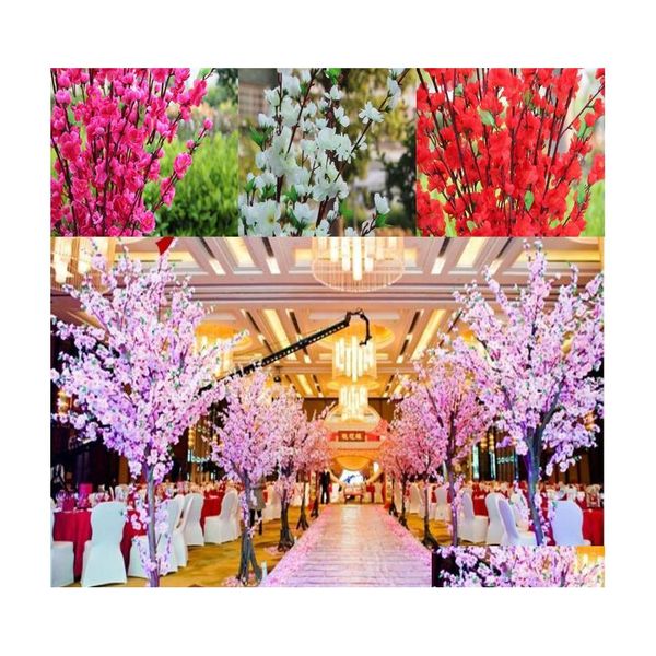 Ghirlande di fiori decorativi 160Pcs Artificiale Cherry Spring Plum Peach Blossom Branch Albero di fiori di seta per la decorazione della festa nuziale Dhphc