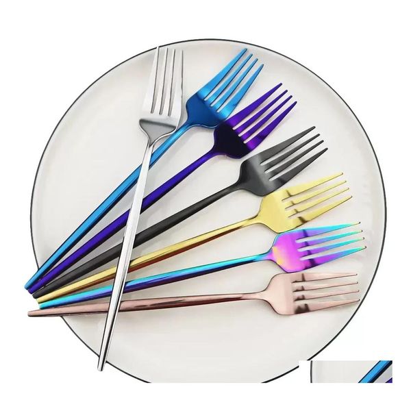 Forks Salada de sobremesas Fork 18,5 cm Aço inoxidável Western portátil El Casamento Rainbow Tabelware Calheres