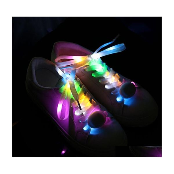 Parti Favor Led Flash Shoelaces Light Up Glow Gece Aydınlık Ayakkabı Dantonları Hiphop Dans Bisiklet Yürüyüş Yürüyüşü 3 Mod 7 Renk Flash DH26L