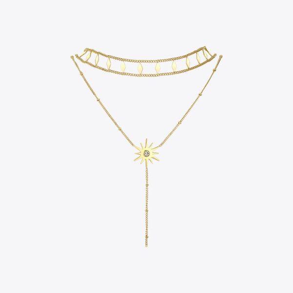 Anhänger Halsketten ENFASHION Rhombus Sun Doppelkette Choker Halskette Frauen Gold Farbe Edelstahl Modeschmuck Collier P203136