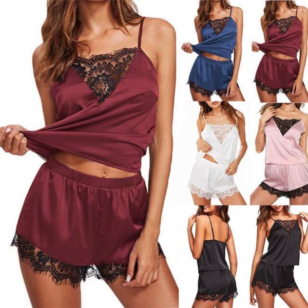 Survêtements pour femmes S-3XL Sexy Femmes Dentelle Vêtements De Nuit Sans Manches Dos Nu Gilet Jams Shorts Bretelles Pyjama Ensembles