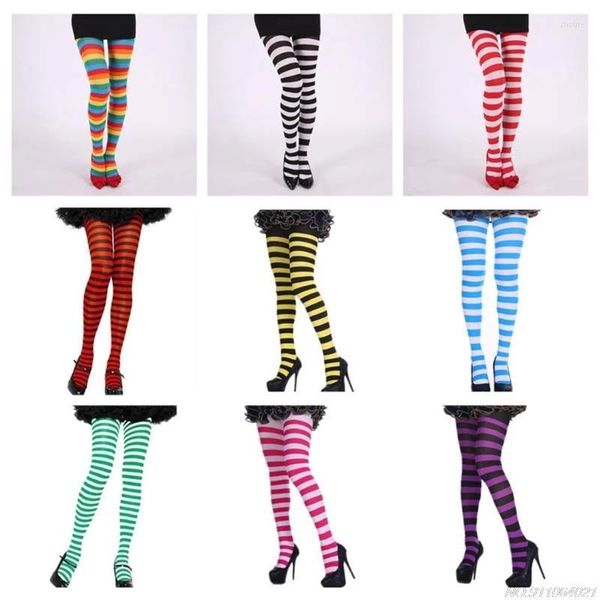 Calze da donna Calze natalizie Collant a righe multicolori per ragazze Costume cosplay di Halloween per feste a figura intera