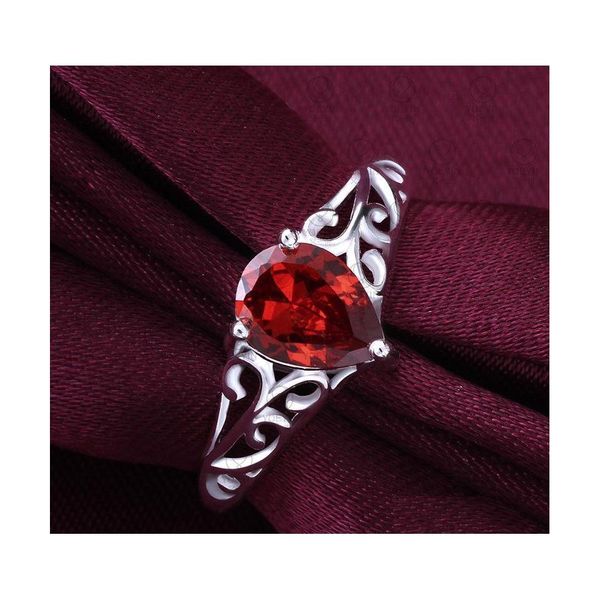 Anello solitario Anelli per donna Cubic Zirconia 925 Cina Beautif Matrimonio all'ingrosso Cristallo Rosso Sier Diamante Gemma Consegna goccia Ebreo Dhz0P