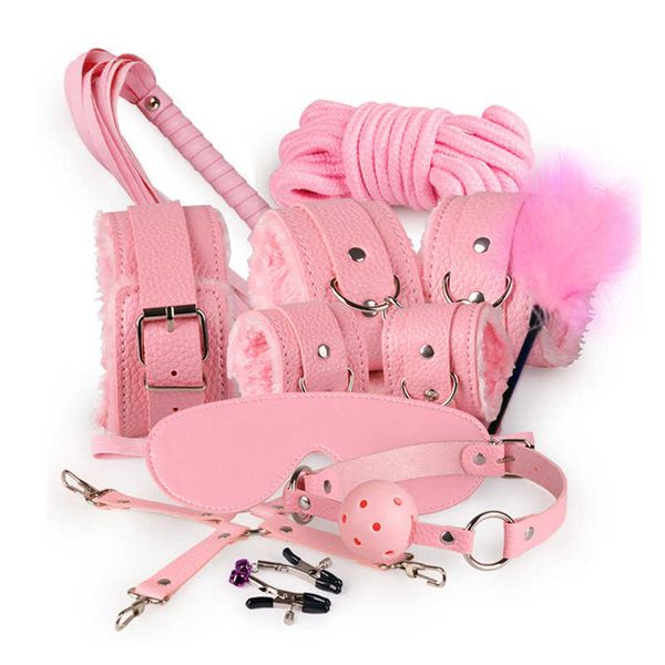 Articoli di bellezza SM sexy-toys PU Leather Bondage Restraint Kits Giocattoli sexy per le donneWen Coppie Giochi per adulti Polsini Polsini alla caviglia Frusta Clip per capezzoli