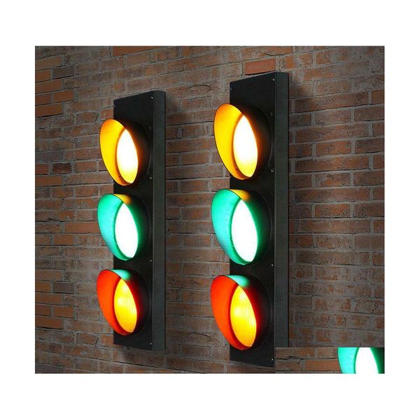 Lâmpada de parede Estilo industrial Retro Creative Bar Restaurant The Traffic Light Iron LED LED SINAL DROW DRIA