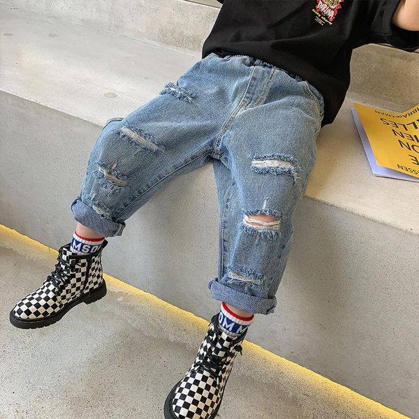 Jeans crianças meninos bebê bonito causal buraco cowboy denim calças cortadas verão 2023 moda coreana para mais velhos