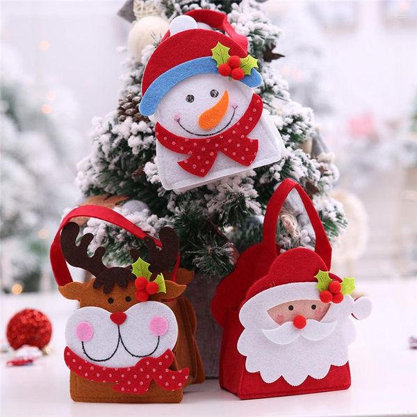 Decorazioni natalizie 1 PC 20 13 cm Tessuti non tessuti Sacchetto regalo Babbo Natale Pupazzo di neve Alce Mela Porta caramelle Forniture di compleanno per bambini