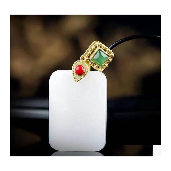 Anhänger Halsketten Jade Lucky Factory Großhandel Xinjiang White Nephire Jinsi Ruhe und Frieden Platte Halskette für Leapendant Drop Otlrk