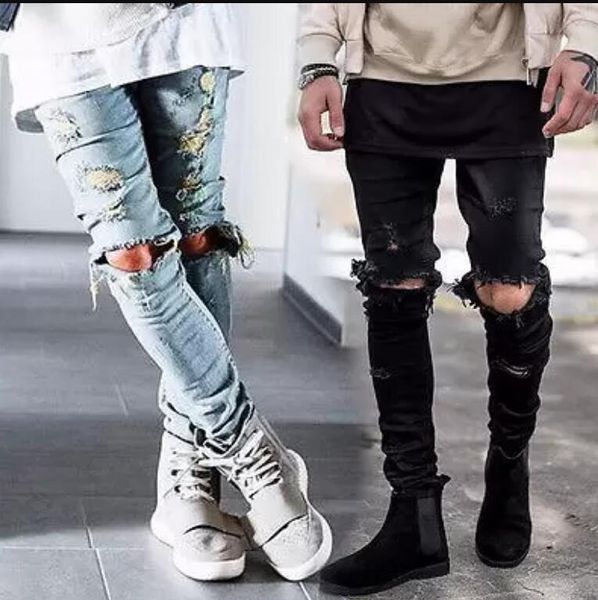 2024 Großhandels-Herren zerrissene dünne gerade dünne elastische Denim-passende Biker-Jeans-Hosen lange Hosen stilvolle gerade Slim-Fit-Jeans