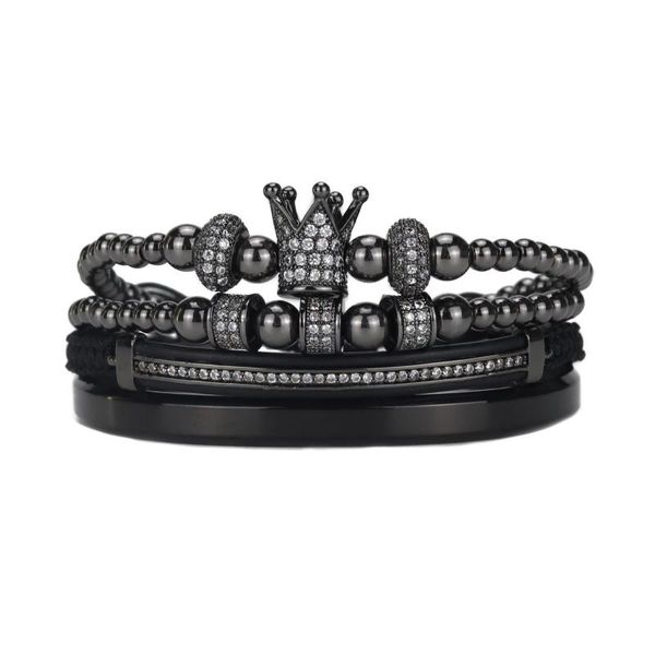 Charme Armbänder Luxus Royal King Crown Männer Armband Set Edelstahl Perlen Armreif Weiß CZ Charms Ball Armreifen Für Schmuck