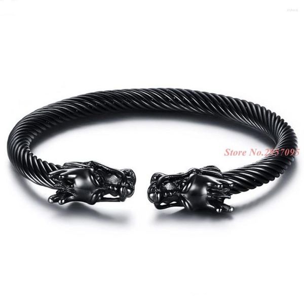 Braccialetti a maglie Personalità Drago nero e oro da 10 mm in braccialetti con polsini in filo di acciaio inossidabile spesso 6 mm per gioielli da uomo