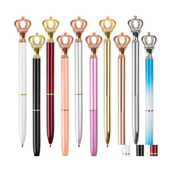 Creatative Creatative Crown Crystal Crystal Crystal Pen Gem Wedding Office Rings Metal Roller Ball Novelty Gift Drop Delivery School B Otjbw