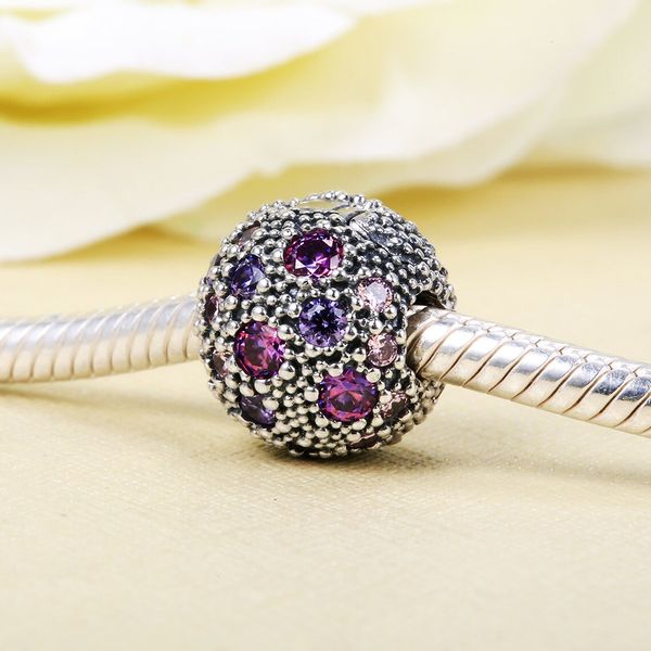 Perlina ferma clip con stelle cosmiche viola in argento sterling 925, adatta per gioielli europei, braccialetti con ciondoli stile Pandora