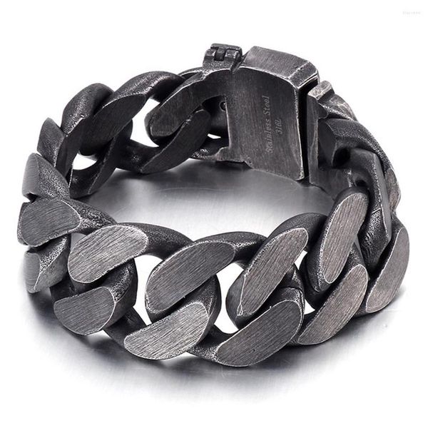 Pulseiras de link homens pesados ​​cor prata cor aço inoxidável aço jóias de pulseira de pulseira de superfície fosco de superfície fosca 9,84 polegadas 25mm 25mm