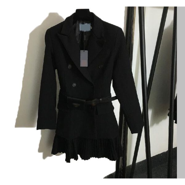 Tasarımcı Moda Bayan Gömlek Kaban Üst Uzun Kollu Siyah Üst Bel Kruvaze Pileli uzun kollu Takım Elbise Üst Boyut S M L