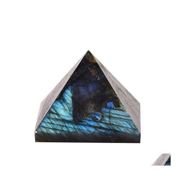 Arti e mestieri Labradorite naturale Pietra di luna Piramide Regalo Reiki Guarigione Chakra Meditazione Pietra grezza Lucida Scrivania Gioielli Decorat Otazj