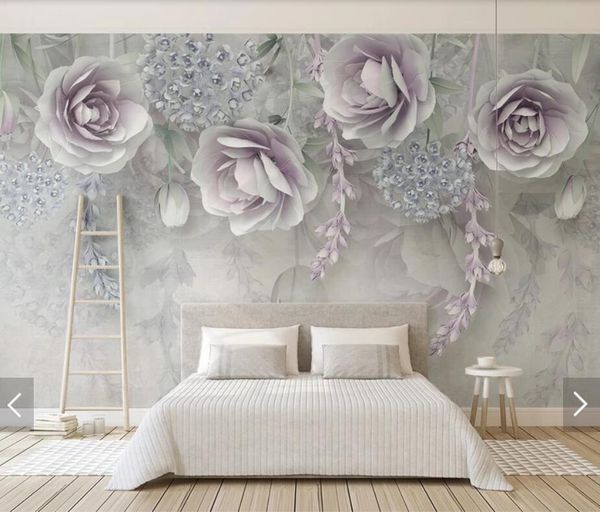 Обои 3D тисненой цветочный потом для спальни для спальни гостиная декор стены бумаги обои стены 3 d на заказ