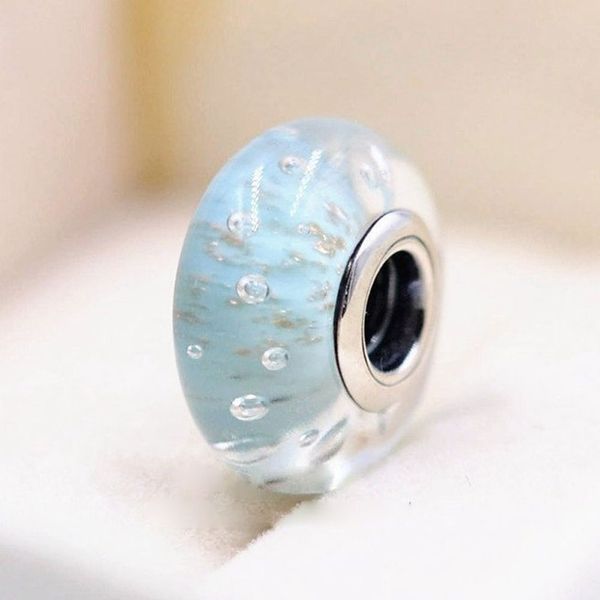 2pcs S925 Sterling Silver Mint Glitter Murano Glass Beds Fit Pandora Charm Jóias Bracelets