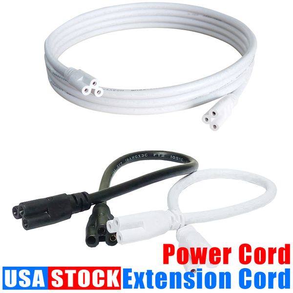 Extens￣o do conector T5 do cabo do cabo de alimenta￧￣o com plugue de 2/3 para tubos integrados de LED lumin￡rias 1 p￩s 2 p￩s 3,3 p￩s 4 p￩s 5 p￩s 6 p￩s 6,6 p￩s 100pcs/lote Crestech