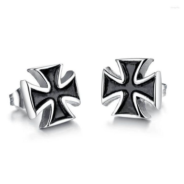 Ohrstecker 2PCS Einfache Kreuz Studs Für Männer Junge Ritter Templer Eisen Ohrring Edelstahl Kruzifix Biker Ohren Männlichen Schmuck